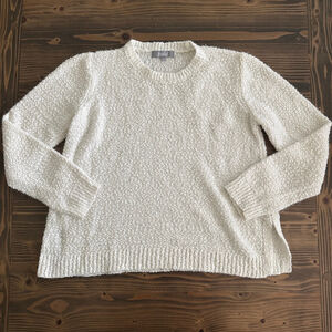Women’s Marled Off-White Textured Crew Neck Sweater Size M Cozy Textured